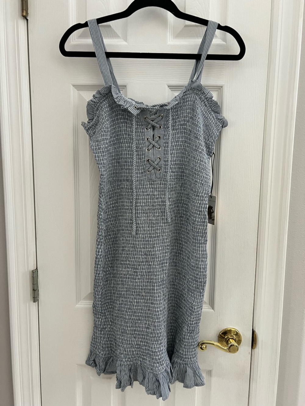 Blue Smocked Lace-Up Sundress